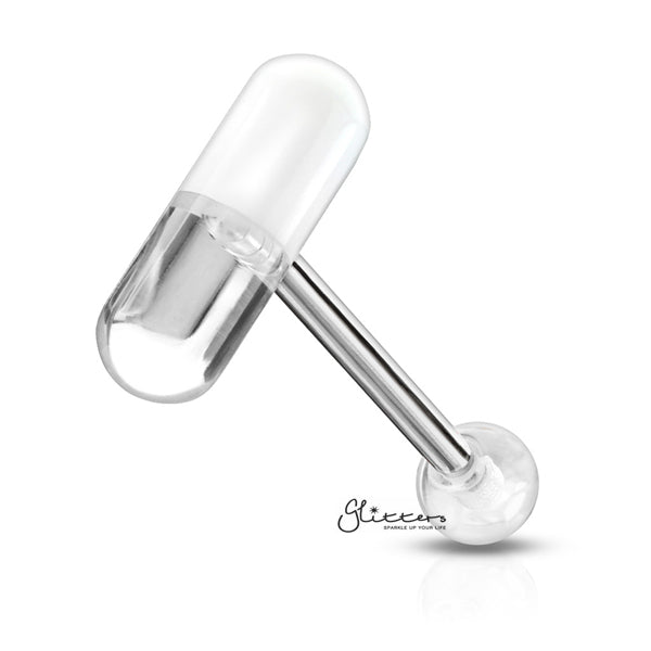 Acrylic 2-Color Pill Tongue Barbell - Clear-Body Piercing Jewellery, Tongue Bar-TR0001-Pill-C-Glitters