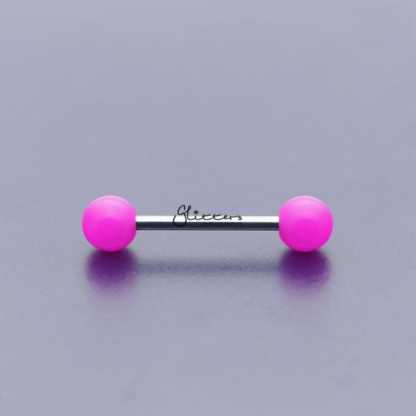 Purple Solid Colour Acrylic Ball with Surgical Steel Tongue Barbell-Body Piercing Jewellery, Glitters, Tongue Bar-TR0001_SOLID_A-Glitters