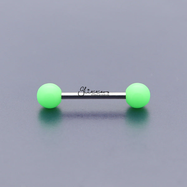 Green Solid Colour Acrylic Ball with Surgical Steel Tongue Barbell-Body Piercing Jewellery, Glitters, Tongue Bar-TR0001_SOLID_G-Glitters