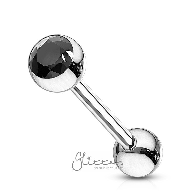 Press Fit Gem Set Top with Surgical Steel Tongue Barbells-Black-Body Piercing Jewellery, Cubic Zirconia, Tongue Bar-TR0002-S2-Glitters