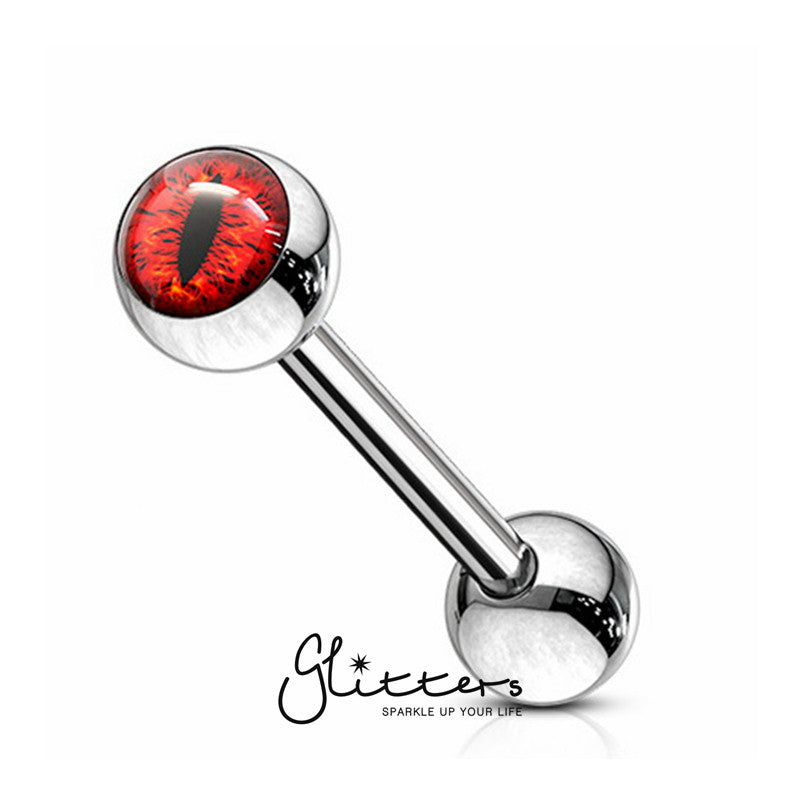 Snake Eye Inlaid Ball Surgical Steel Tongue Barbells-Red-Body Piercing Jewellery, Tongue Bar-TR0002-eye2-Glitters
