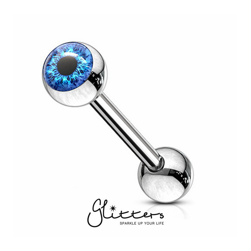 Eyeball Inlaid Ball Surgical Steel Tongue Barbells-Blue-Body Piercing Jewellery, Tongue Bar-TR0002-eye3-Glitters