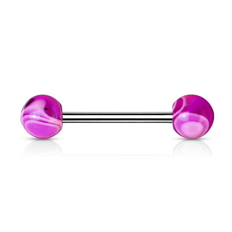 Purple Marble Acrylic Ball with Surgical Steel Tongue Barbell-Body Piercing Jewellery, Tongue Bar-TR0012-A-Glitters