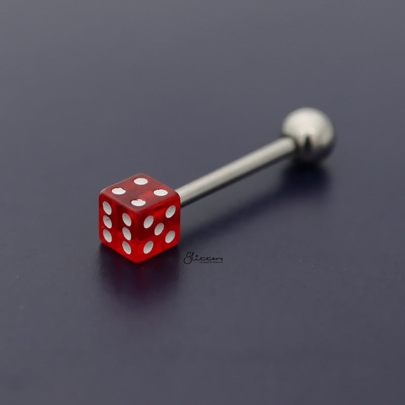 Acrylic Dice Tongue Barbell - Red-Body Piercing Jewellery, Tongue Bar-TR0027-R_800-Glitters