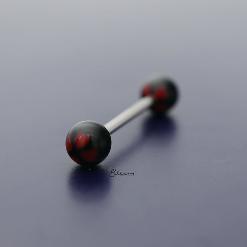 Four Hearts Acrylic Balls Tongue Barbell - Black/Red-Body Piercing Jewellery, Tongue Bar-TR0036-BR_800-Glitters