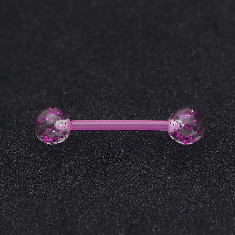 Glitters Acrylic Balls Flexible PTFE Tongue Barbell - Purple-Body Piercing Jewellery, Retainer, Tongue Bar-TR0037-A-2_800-Glitters