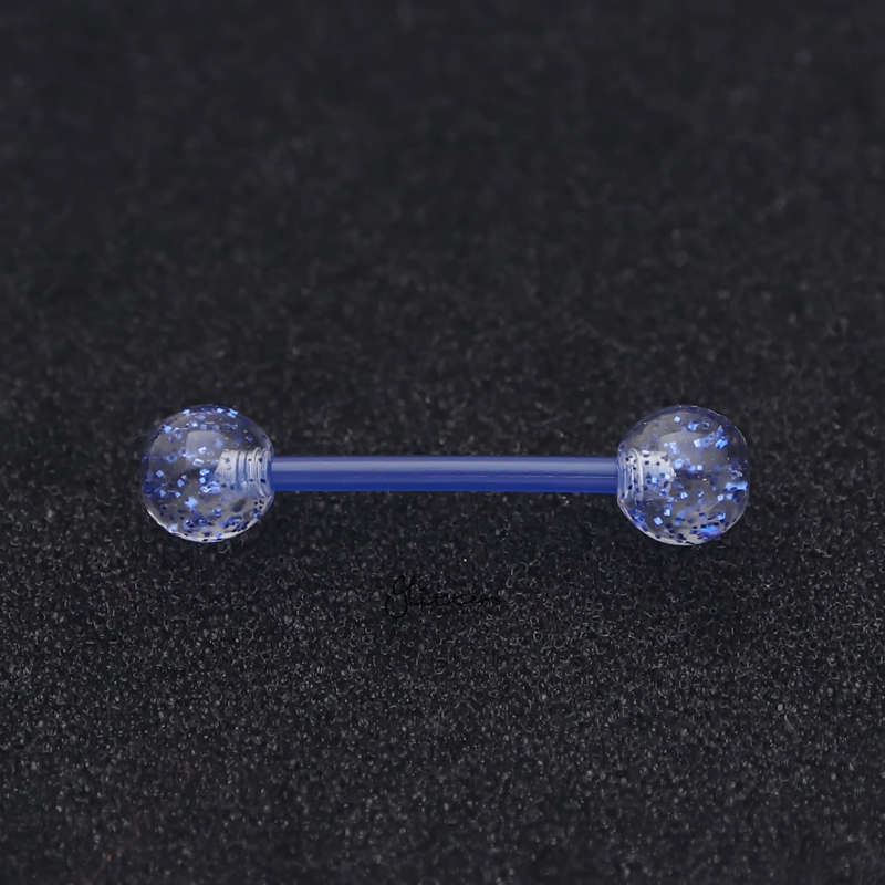 Glitters Acrylic Balls Flexible PTFE Tongue Barbell - Blue-Body Piercing Jewellery, Retainer, Tongue Bar-TR0037-B-2_800-Glitters