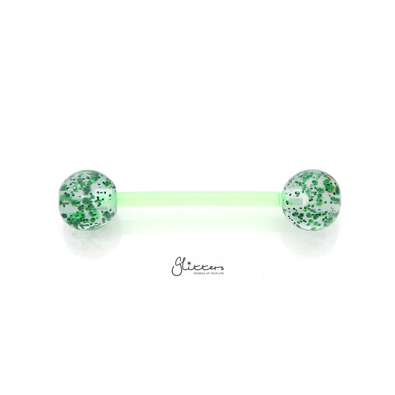 Glitters Acrylic Balls Flexible PTFE Tongue Barbell - Green-Body Piercing Jewellery, Retainer, Tongue Bar-TR0037-G-1_800-Glitters