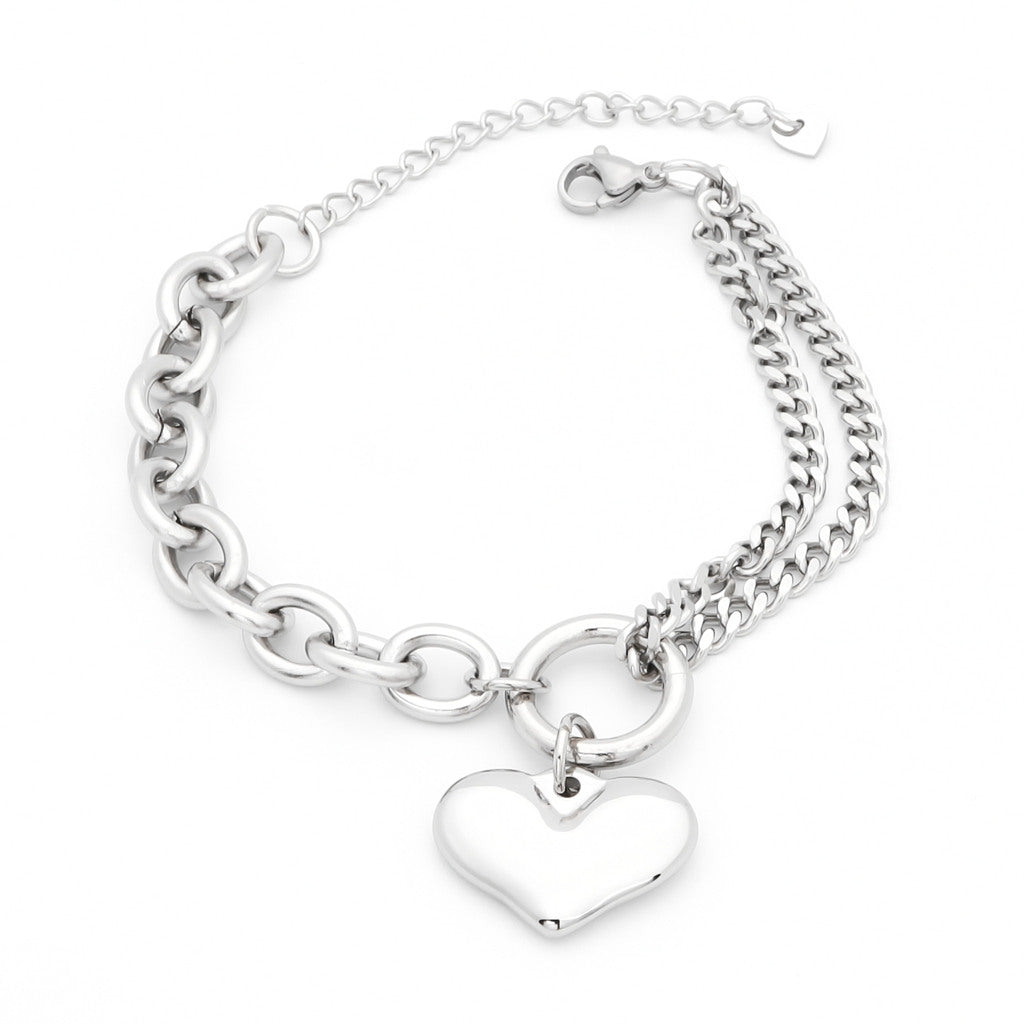 Stainless Steel Women's Bracelet with Dangle Heart Charm - Silver-Bracelets, Jewellery, New, Stainless Steel, Stainless Steel Bracelet, Women's Bracelet, Women's Jewellery-WB0003-S1_1-Glitters