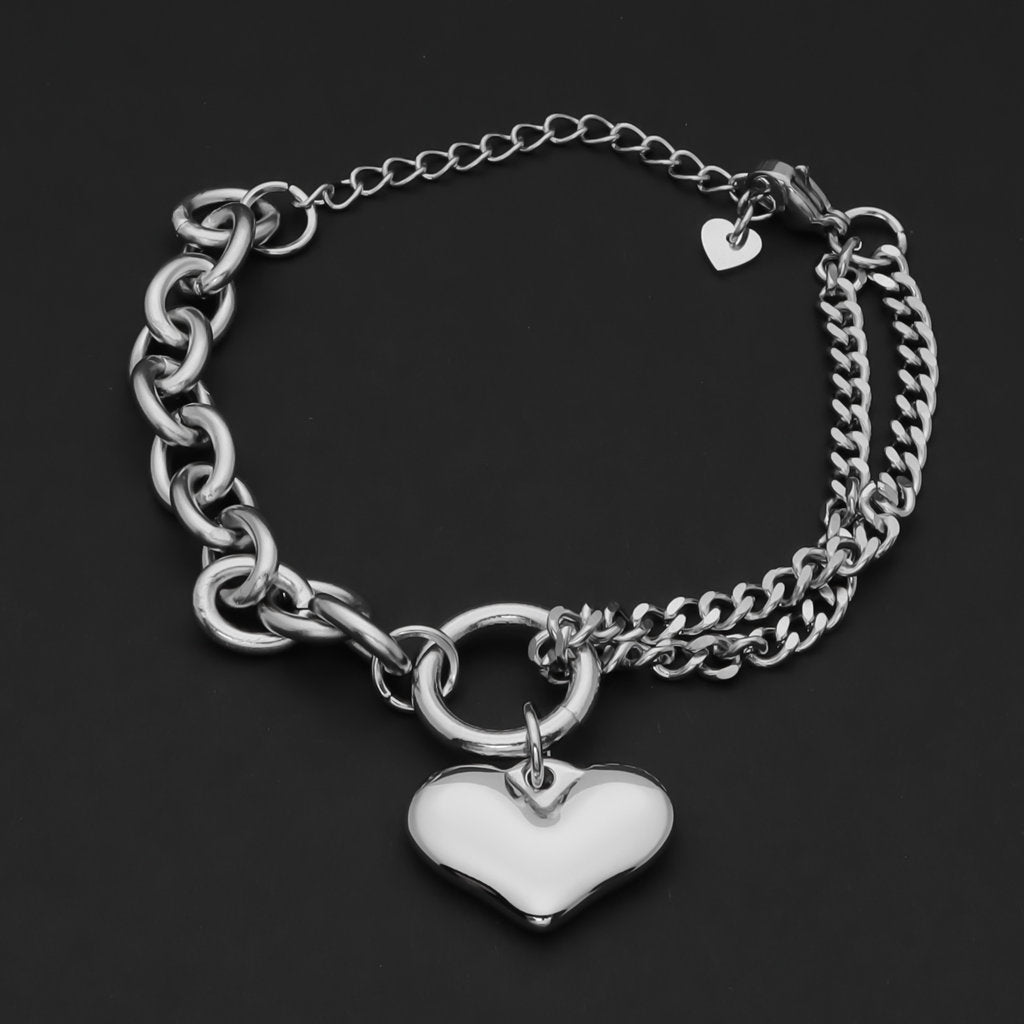 Stainless Steel Women's Bracelet with Dangle Heart Charm - Silver-Bracelets, Jewellery, New, Stainless Steel, Stainless Steel Bracelet, Women's Bracelet, Women's Jewellery-WB0003-S2_1-Glitters
