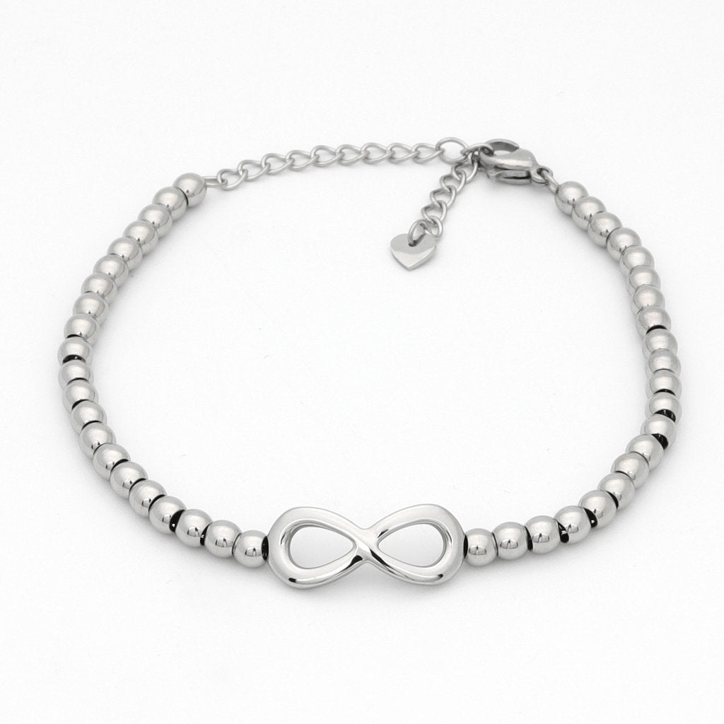 Stainless Steel Beads Women's Bracelet with Infinity Charm - Silver-Bracelets, Jewellery, New, Stainless Steel, Stainless Steel Bracelet, Women's Bracelet, Women's Jewellery-WB0009-S1_1-Glitters