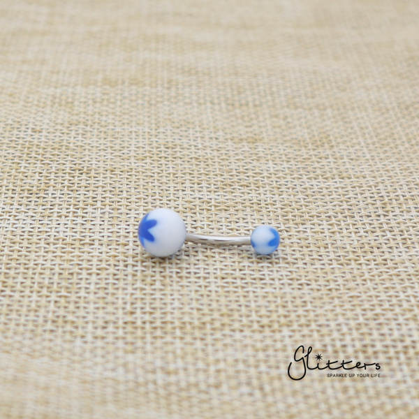 14 Gauge Acrylic Flower Balls Belly Button Ring - Blue-Belly Ring, Body Piercing Jewellery, Sale-bj0062-Flower10-Glitters
