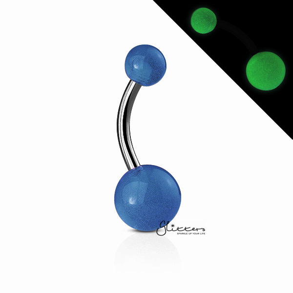 14GA Glow In The Dark Balls Belly Button Ring-Blue-Belly Ring, Body Piercing Jewellery-bj0062-gid-B-Glitters