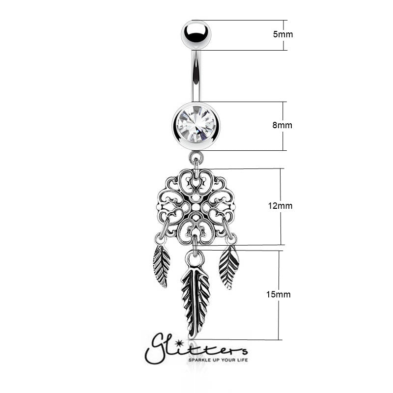 Heart Filigree Dream Catcher Dangle Belly Button Navel Rings-Belly Ring, Body Piercing Jewellery, Crystal-bj0292_New-Glitters