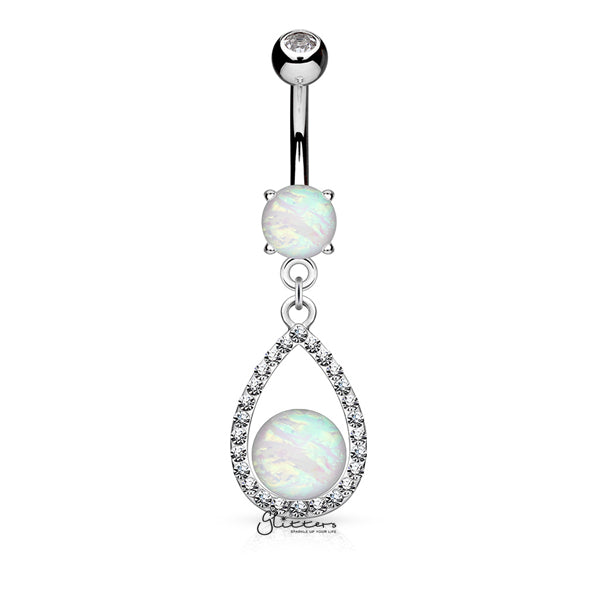 Opal Glitter Set Crystal Paved Tear Drop Dangle Belly Button Navel Ring