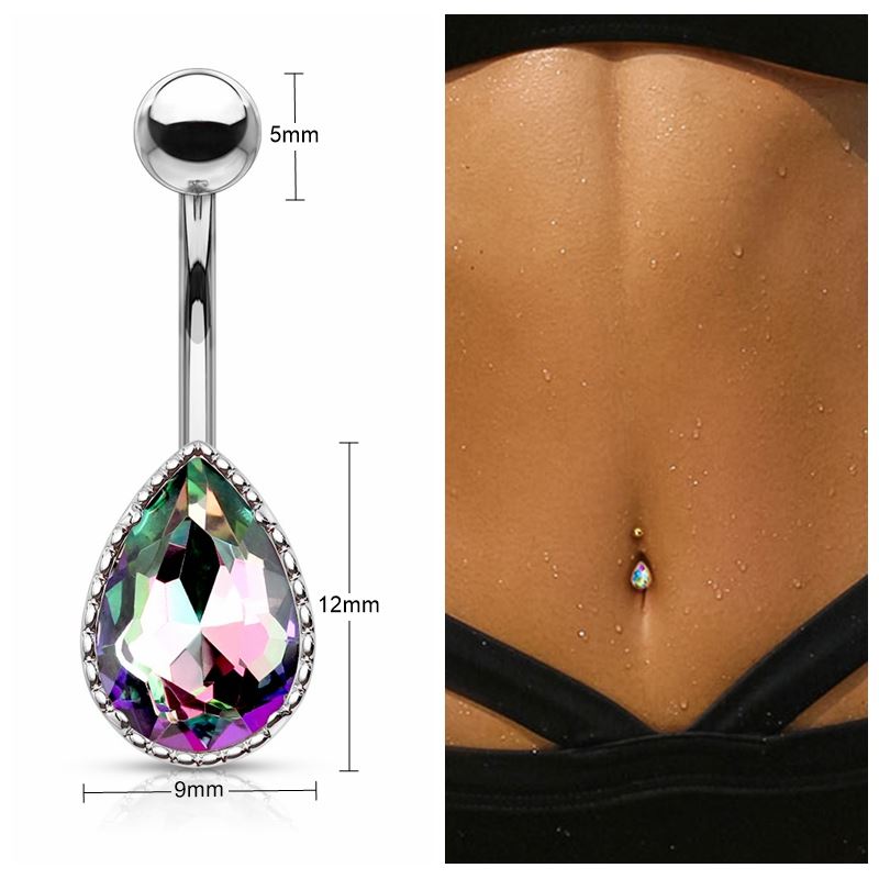 AB Effect Tear Drop Stone Belly Button Navel Ring - Multi-Belly Ring, Body Piercing Jewellery, Cubic Zirconia-bj0321-m-2_New-Glitters