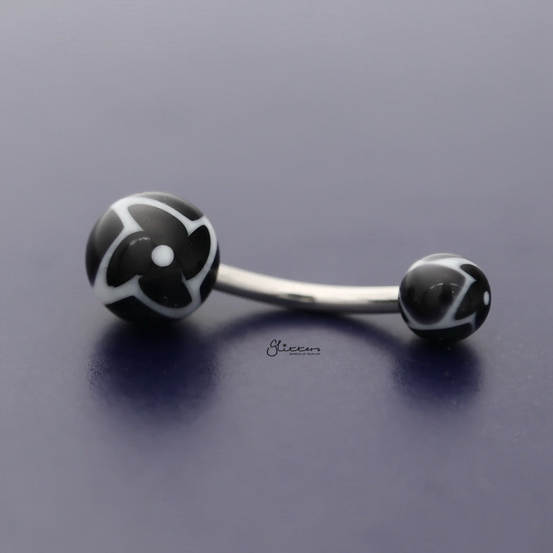 Acrylic Twister Flower Balls Belly Button Navel Ring - Black-Belly Ring, Body Piercing Jewellery-bj0332-k-Glitters