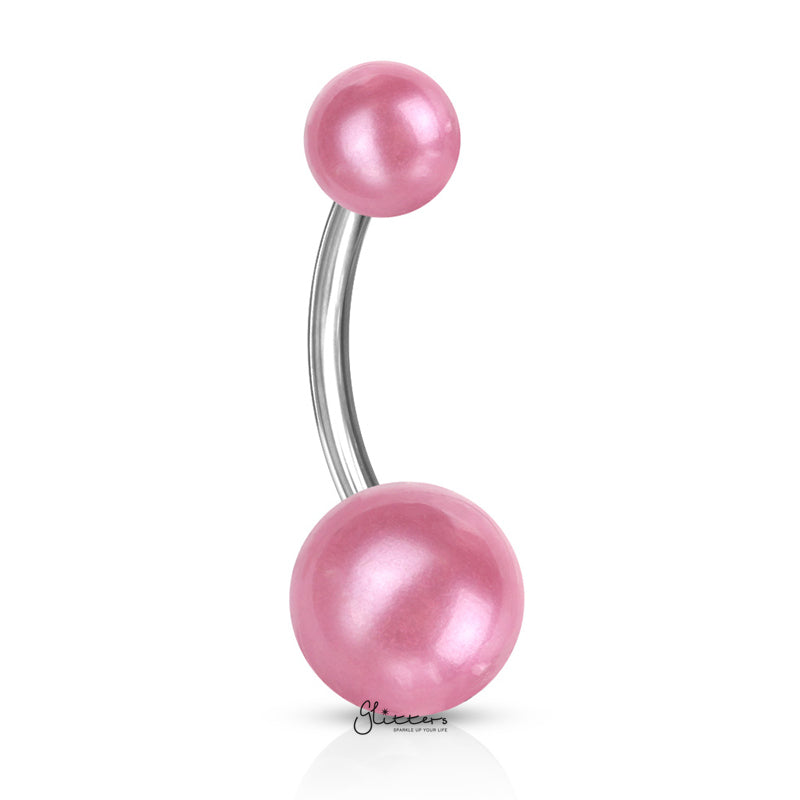 Pearlish Coat Acrylic Balls Belly Button Navel Ring - Pink-Belly Ring, Body Piercing Jewellery-bj0338_3-Glitters