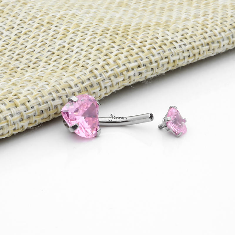 Heart Shape C.Z Belly Button Ring - Pink-Belly Ring, Body Piercing Jewellery, Cubic Zirconia-bj0348-P_2__800-Glitters