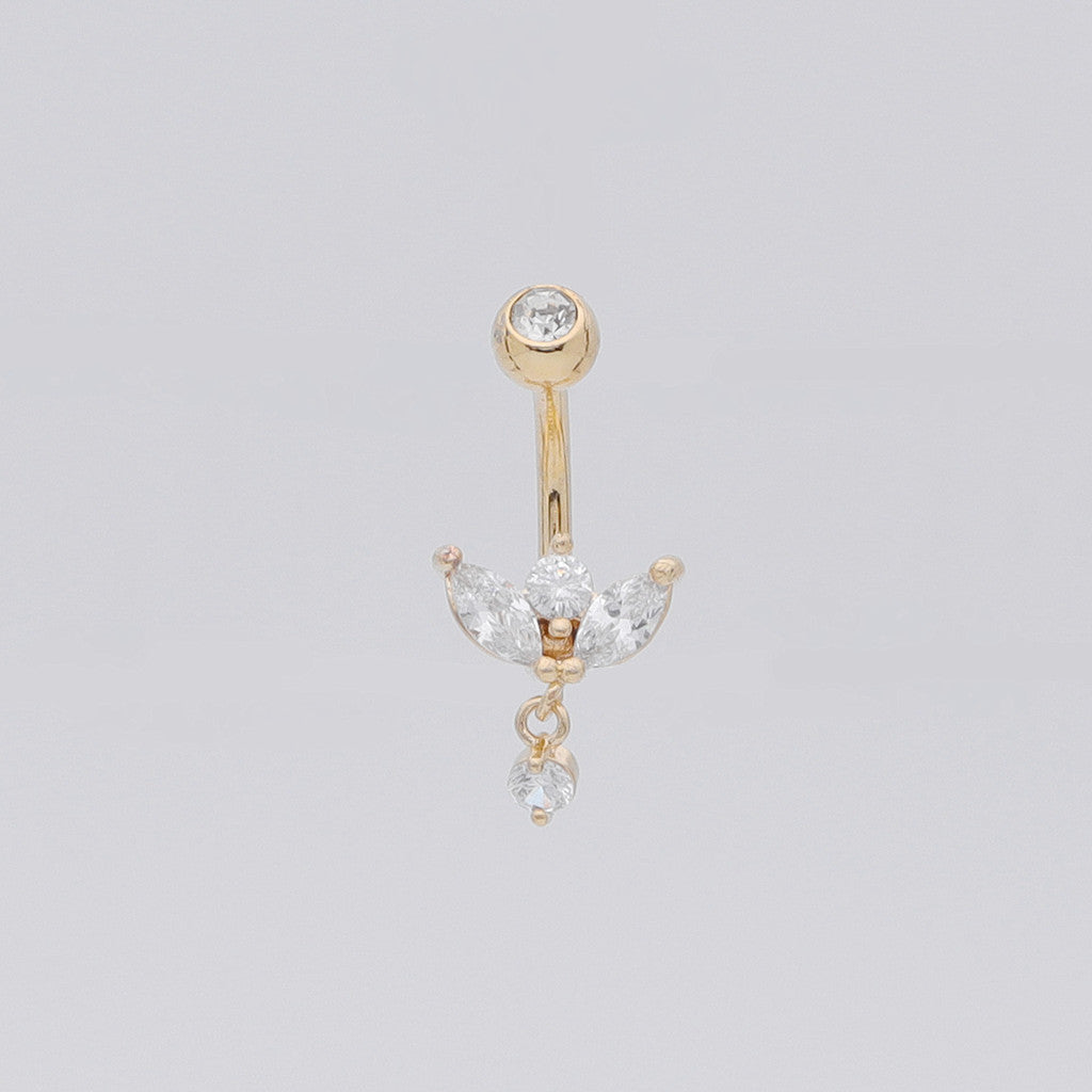 Marquise-Cut C.Z Sprout Belly Button Ring - Gold-Belly Ring, Body Piercing Jewellery, Cubic Zirconia, New-bj0364-g1_1-Glitters