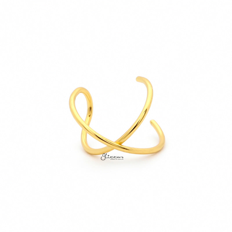 Non Pierced Sterling Silver Cross Line Conch Ear Cuff - Gold-Body Piercing Jewellery, Conch Earrings, Ear Cuffs, earrings, Jewellery, Non-Pierced, Women's Earrings, Women's Jewellery-ec0066-g1_800-Glitters