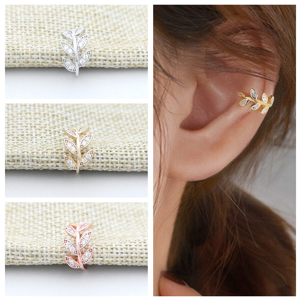 CZ Leaf Ear Cuff - Rose Gold-Body Piercing Jewellery, Cubic Zirconia, Ear Cuffs, earrings, Jewellery, Non-Pierced, Women's Earrings, Women's Jewellery-ec0100-m_eb1ed921-b642-4c9b-9735-d3163546e71c-Glitters