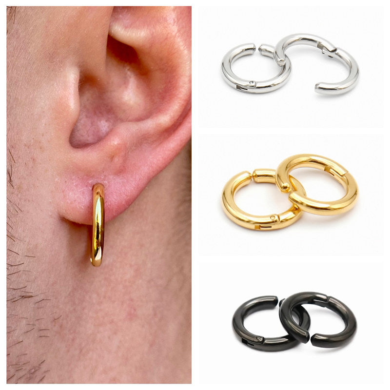 Non-Pierced Stainless Steel Clip On Round Hoop Earrings - Gold-earrings, Fake Earrings, Hinged Earrings, Hoop Earrings, Jewellery, Men's Earrings, Men's Jewellery, Non-Pierced, Stainless Steel, Women's Earrings, Women's Jewellery-ec0106-M_9db35a04-b02e-40f3-bc6e-c82837fd2ed2-Glitters