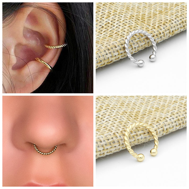 Non Pierced Sterling Silver Twisted Rope Conch Ear Cuff - Gold-Body Piercing Jewellery, Conch Earrings, Ear Cuffs, earrings, Jewellery, Non-Pierced, Septum Ring, Women's Earrings, Women's Jewellery-ec0110-M_f6de3dfd-22fd-40e8-ae49-ce5f839346c0-Glitters