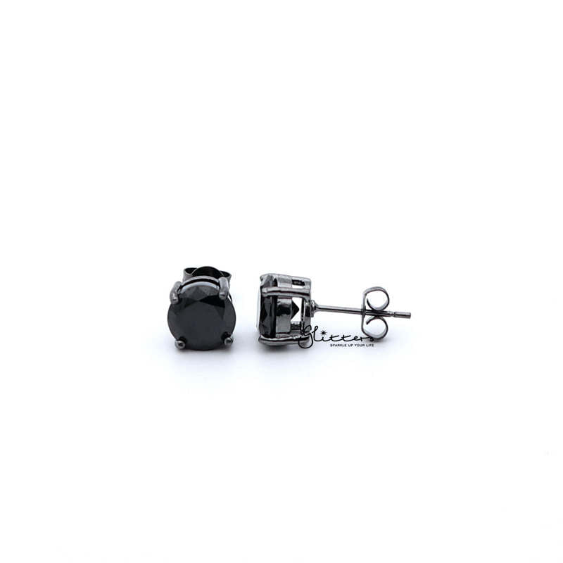 Titanium Plated with Black Round Cubic Zirconia Studs Earring-3mm | 4mm | 5mm | 6mm | 7mm | 8mm-Cubic Zirconia, earrings, Hip Hop Earrings, Iced Out, Jewellery, Men's Earrings, Men's Jewellery, Stud Earrings, Women's Earrings, Women's Jewellery-er0001-K-800-Glitters