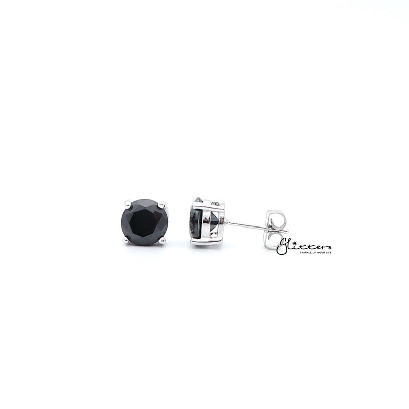Rhodium Plated Black Round Cubic Zirconia Studs Earrings-3mm | 4mm | 5mm | 6mm | 7mm | 8mm-Cubic Zirconia, earrings, Hip Hop Earrings, Iced Out, Jewellery, Men's Earrings, Men's Jewellery, Stud Earrings, Women's Earrings, Women's Jewellery-er0001-sb-Glitters
