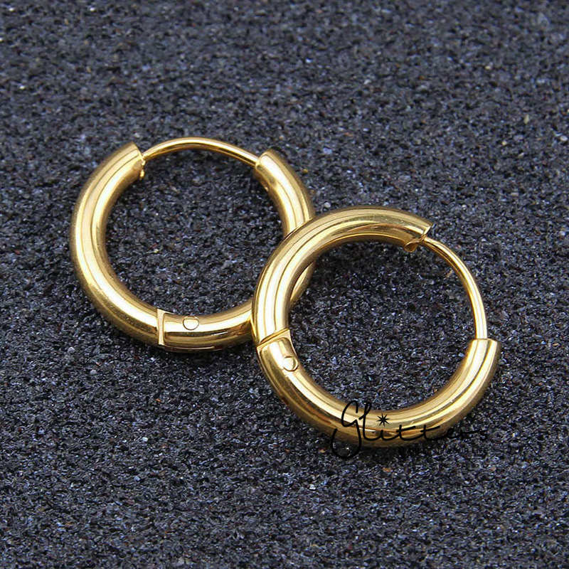 18K Gold I.P Stainless Steel Round Huggie Hoop Earrings-earrings, Hoop Earrings, Huggie Earrings, Jewellery, Men's Earrings, Men's Jewellery, Stainless Steel, Women's Earrings, Women's Jewellery-er0122-Hoop-new1-Glitters