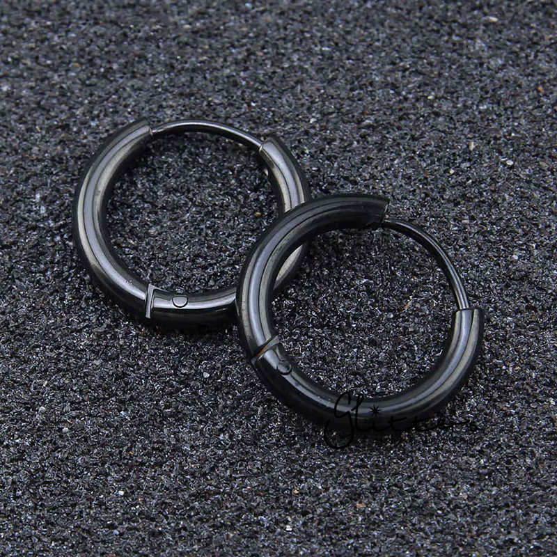 Black Titanium I.P Stainless Steel Round Huggie Hoop Earrings-earrings, Hoop Earrings, Huggie Earrings, Jewellery, Men's Earrings, Men's Jewellery, Stainless Steel, Women's Earrings, Women's Jewellery-er0122-Hoop-new2-Glitters