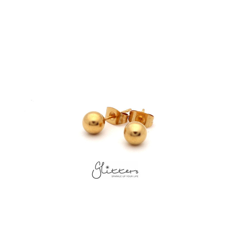 18K Gold I.P Stainless Steel Round Ball Stud Earrings-3mm | 4mm | 5mm | 6mm-earrings, Jewellery, Men's Earrings, Men's Jewellery, Stainless Steel, Stud Earrings, Women's Earrings-er14302-Glitters