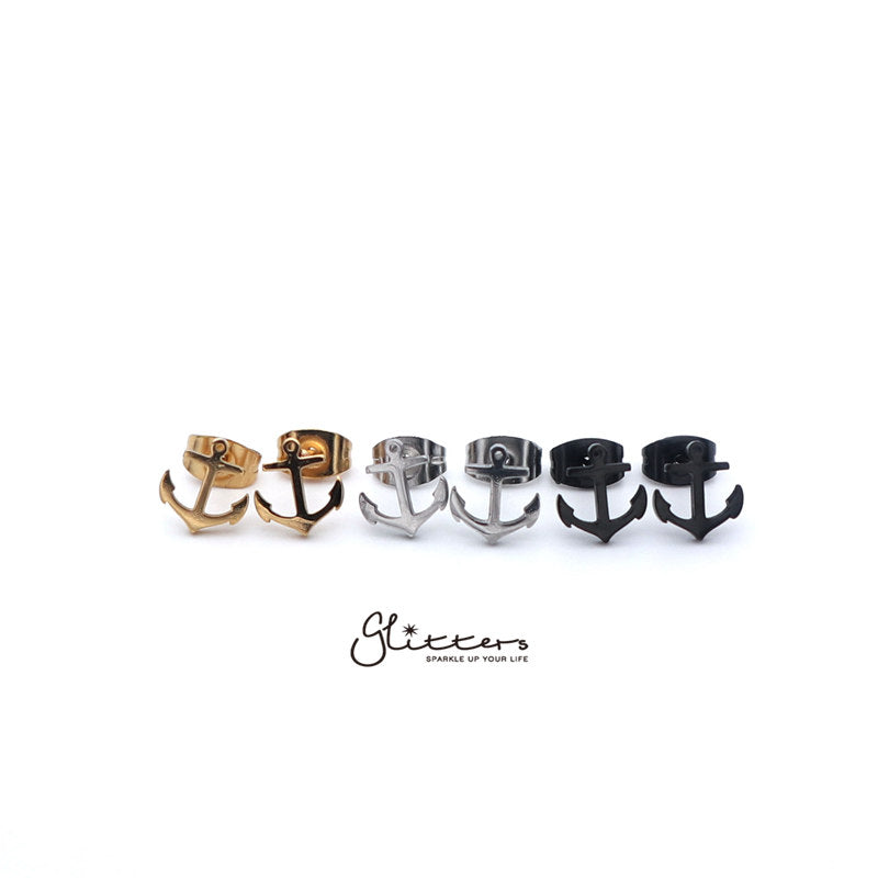Stainless Steel Anchor Stud Earrings-Silver | Gold | Black-earrings, Jewellery, Men's Earrings, Men's Jewellery, Stainless Steel, Stud Earrings, Women's Earrings, Women's Jewellery-er1434-0-Glitters