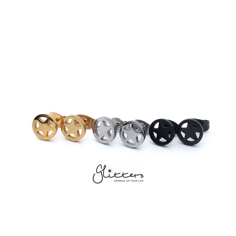 Stainless Steel Men's Star Circle Stud Earrings-Silver | Gold | Black-earrings, Jewellery, Men's Earrings, Men's Jewellery, Stainless Steel, Stud Earrings, Women's Earrings-er1441-1-Glitters