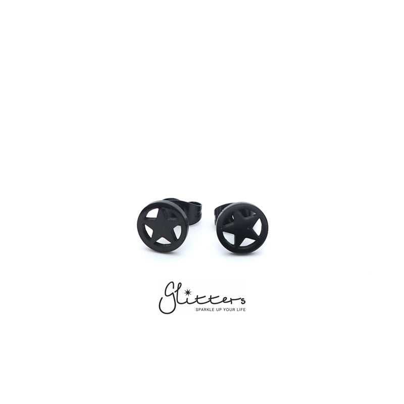 Stainless Steel Men's Star Circle Stud Earrings-Silver | Gold | Black-earrings, Jewellery, Men's Earrings, Men's Jewellery, Stainless Steel, Stud Earrings, Women's Earrings-er1441-3-Glitters