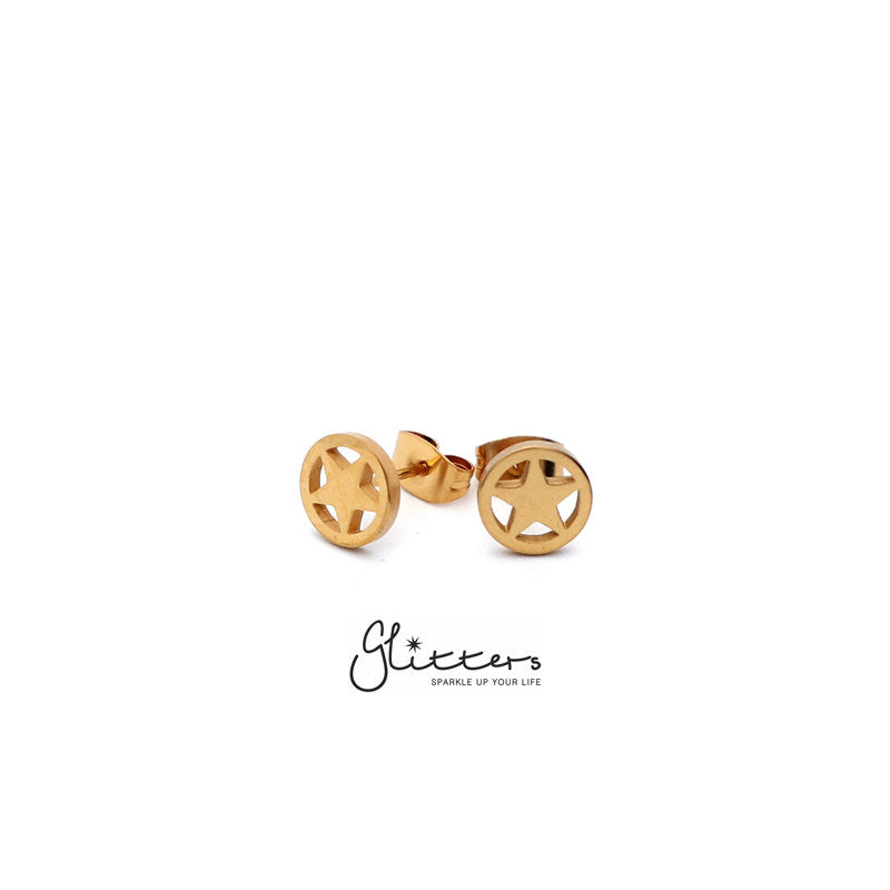 Stainless Steel Men's Star Circle Stud Earrings-Silver | Gold | Black-earrings, Jewellery, Men's Earrings, Men's Jewellery, Stainless Steel, Stud Earrings, Women's Earrings-er1441-4-Glitters