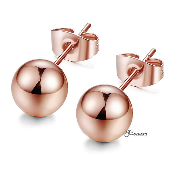 Rose Gold I.P Stainless Steel Round Ball Stud Earrings-3mm | 4mm | 5mm | 6mm-earrings, Jewellery, Men's Earrings, Men's Jewellery, Stainless Steel, Stud Earrings, Women's Earrings-er1473-01-Glitters