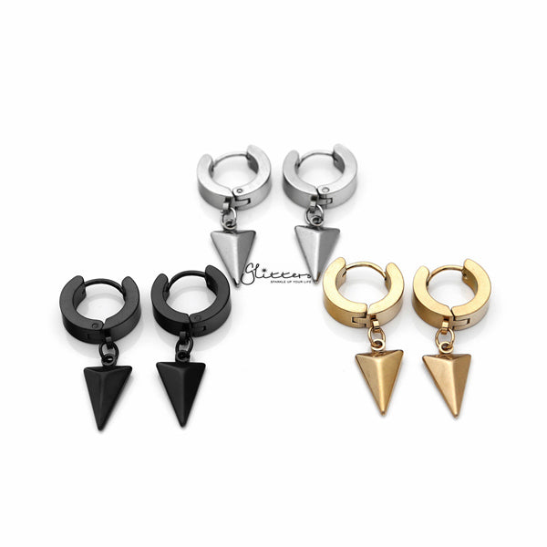 Stainless Steel Drop Triangle Huggie Hoop Earrings-earrings, Hoop Earrings, Huggie Earrings, Jewellery, Men's Earrings, Men's Jewellery, Stainless Steel, Women's Earrings-er1477-all-01_600-Glitters