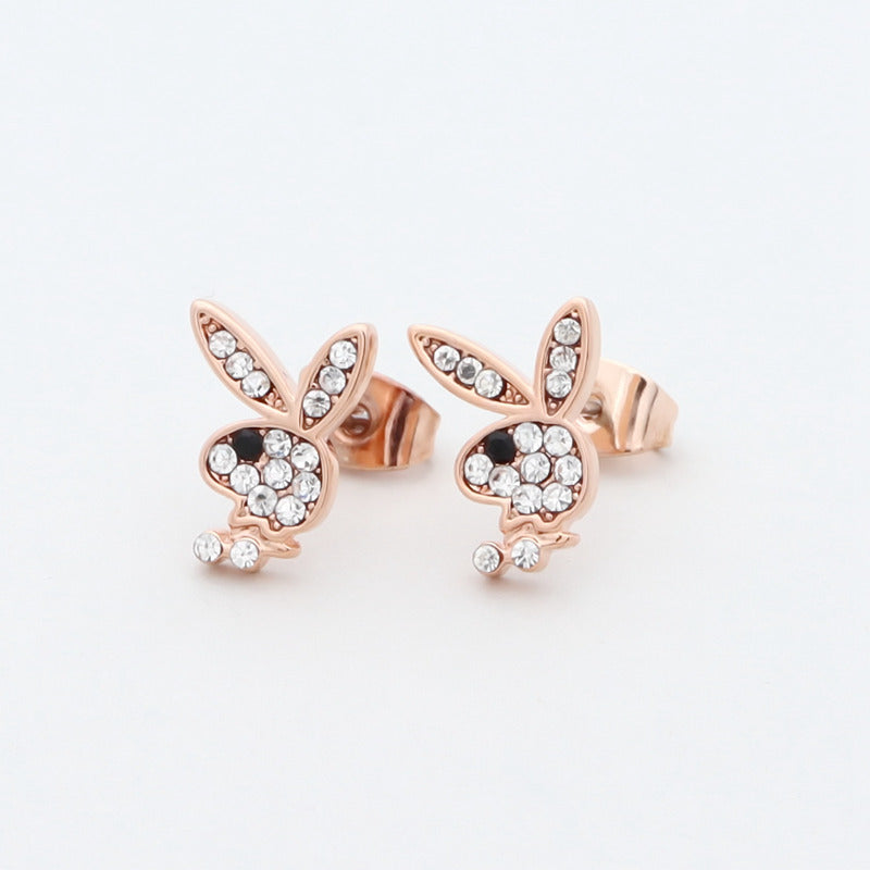 Official Playboy Bunny Stud Earrings - Rose Gold-Crystal, earrings, Jewellery, Men's Earrings, Men's Jewellery, Stud Earrings, Women's Earrings, Women's Jewellery-er1538-rg_1__800-Glitters