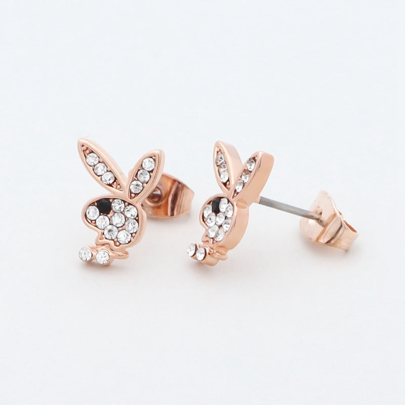 Official Playboy Bunny Stud Earrings - Rose Gold-Crystal, earrings, Jewellery, Men's Earrings, Men's Jewellery, Stud Earrings, Women's Earrings, Women's Jewellery-er1538-rg_2__800-Glitters