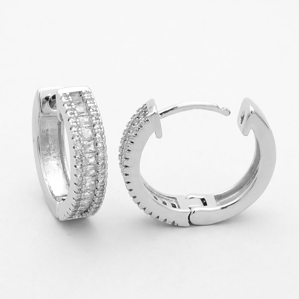 CZ Paved One-Touch Huggie Hoop Earrings-Cubic Zirconia, earrings, Hip Hop Earrings, Hoop Earrings, Iced Out, Jewellery, Men's Earrings, Men's Jewellery, New, Women's Earrings, Women's Jewellery-er1566-s2_1-Glitters