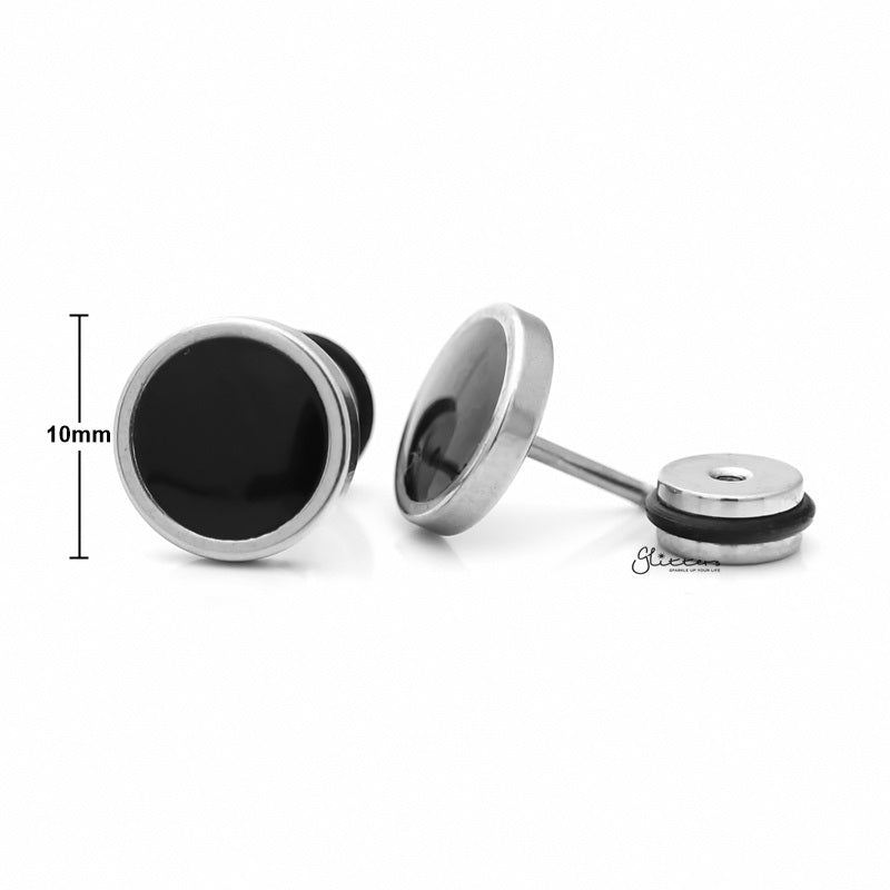 Stainless Steel Round Fake Plug with Black Center-6mm | 8mm | 10mm-Body Piercing Jewellery, earrings, Fake Plug, Jewellery, Men's Earrings, Men's Jewellery, Stainless Steel-fp0154-10_1_New-Glitters