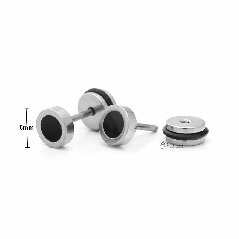 Stainless Steel Round Fake Plug with Black Center-6mm | 8mm | 10mm-Body Piercing Jewellery, earrings, Fake Plug, Jewellery, Men's Earrings, Men's Jewellery, Stainless Steel-fp0154-6_1_New-Glitters