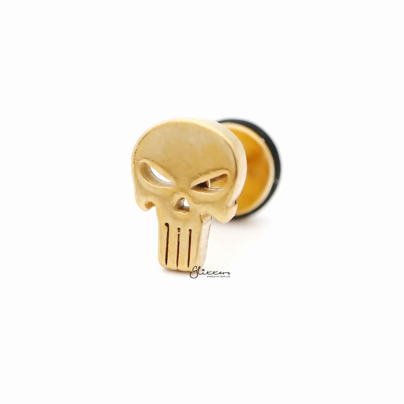 Punisher Skull Fake Plug Earring - Gold-Body Piercing Jewellery, earrings, Fake Plug, Jewellery, Men's Earrings, Men's Jewellery, Stainless Steel-fp0165-G-1_800-Glitters