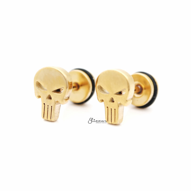 Punisher Skull Fake Plug Earring - Gold-Body Piercing Jewellery, earrings, Fake Plug, Jewellery, Men's Earrings, Men's Jewellery, Stainless Steel-fp0165-G-3_800-Glitters