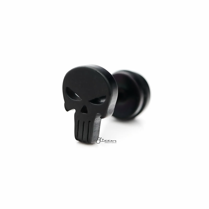 Punisher Skull Fake Plug Earring - Black-Body Piercing Jewellery, earrings, Fake Plug, Jewellery, Men's Earrings, Men's Jewellery, Stainless Steel-fp0165-K-1_800-Glitters