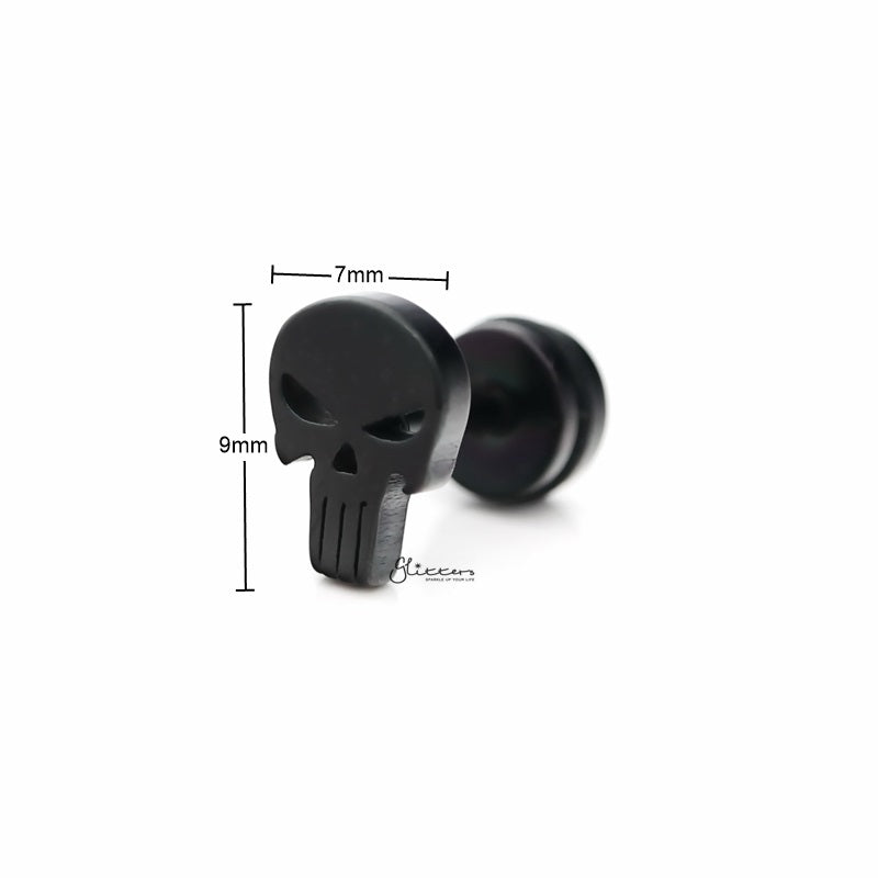 Punisher Skull Fake Plug Earring - Black-Body Piercing Jewellery, earrings, Fake Plug, Jewellery, Men's Earrings, Men's Jewellery, Stainless Steel-fp0165-K-2_800_New-Glitters