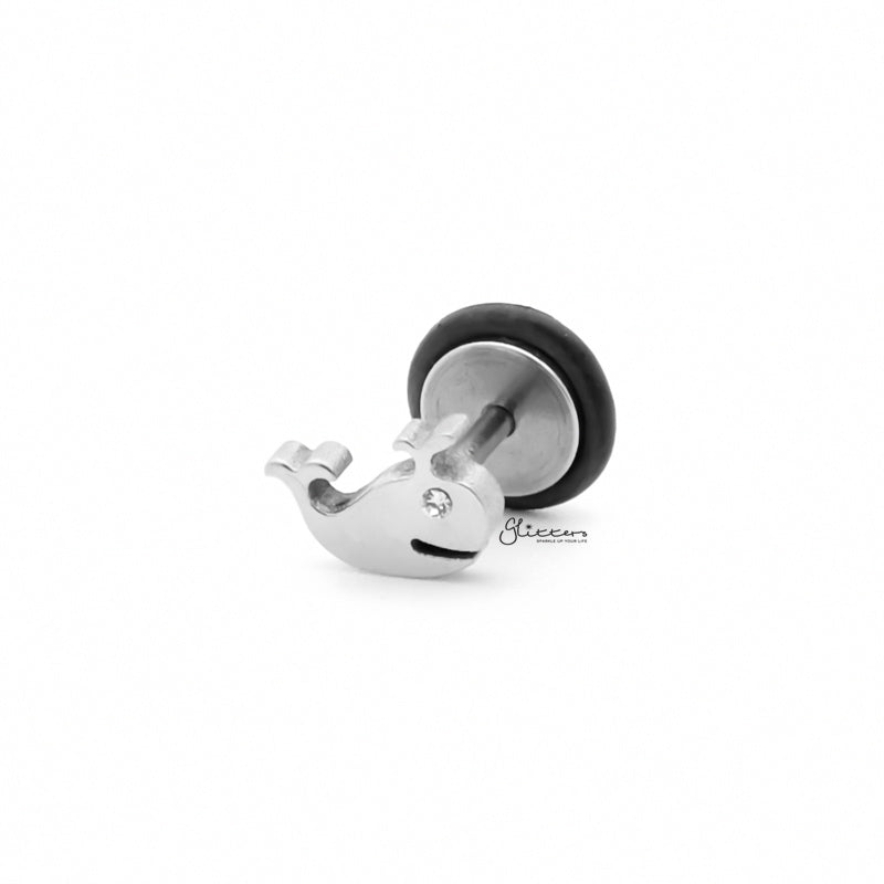 Stainless Steel Whale Fake Plug Earring - Silver-Body Piercing Jewellery, earrings, Fake Plug, Jewellery, Men's Earrings, Men's Jewellery, Stainless Steel-fp0203-s1_1-Glitters