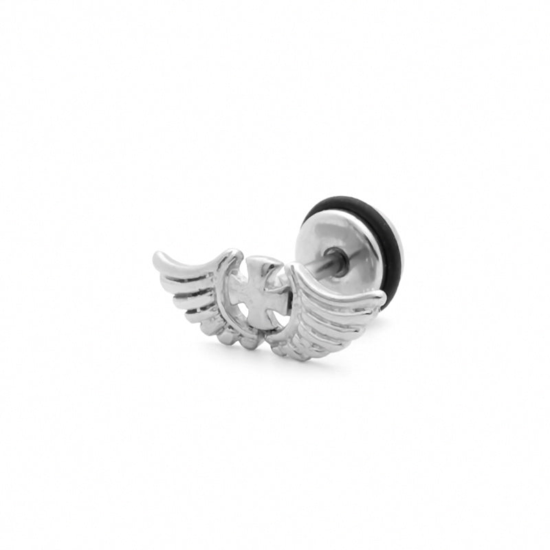 Stainless Steel Cross with Wings Fake Plug Earring - Silver-Body Piercing Jewellery, earrings, Fake Plug, Jewellery, Men's Earrings, Men's Jewellery, Stainless Steel-fp0213-s_800-Glitters
